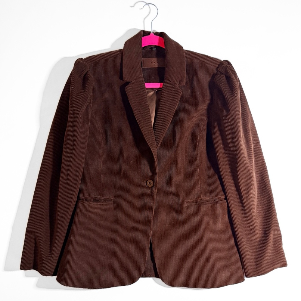 Blank NYC Corduroy Blazer Chocolate Brown Puff Shoulder Medium Preppy Poetcore